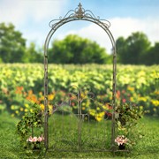 Zaer Ltd International "Stephania" 8ft. Tall Garden Gate Arch with Side Shelves in Copper-Brown ZR180830-CB View 2