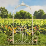 Zaer Ltd International "Stephania" 8ft. Tall Garden Gate Arch with Side Plant Stands in Antique White ZR180830-AW View 2