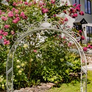 Zaer Ltd International "Stephania" 8ft. Tall Garden Gate Arch with Side Plant Stands in Antique White ZR180830-AW View 2