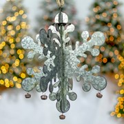 Zaer Ltd International Pre-Order: Set of 6 Hanging Galvanized Folding Snowflakes with Bells ZR731170-SET View 2