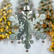 Zaer Ltd International Set of 6 Hanging Galvanized Folding Snowflakes with Bells ZR731170-SET View 2