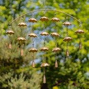Zaer Ltd International Set of 3 Antique Copper Umbrella Wind Chimes with Bells ZR192614-SET View 2
