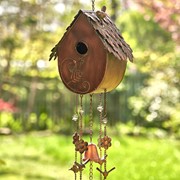 Zaer Ltd International Pre-Order: 38" Long Antique Copper Hanging Birdhouse Wind Chime "Farmhouse” ZR190557-C View 2