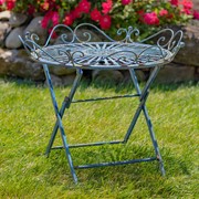 Zaer Ltd. International "Stephania" Victorian-Style Folding Iron Garden Table in Antique Blue ZR090519-BL View 2