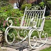 Zaer Ltd International Pre-Order: "Tatiana" Iron Rocking Garden Arm Chair in Antique White ZR819612-WH View 2