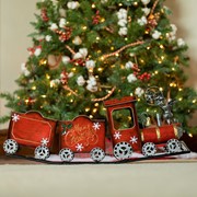 Zaer Ltd International 15" Long Red Iron Christmas Train with Snowflakes & Candleholder ZR180893 View 2