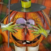Zaer Ltd International Pre-Order: 28.25" Tall Top Hat Jack-O-Lantern Figurine with BOO Sign ZR190616 View 2