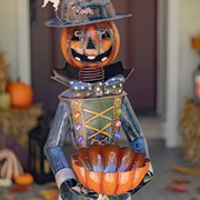 Zaer Ltd International Pre-Order: 56.25" Tall Metal Pumpkin Soldier with Candy Bowl & Multicolor Lights ZR190410 View 2