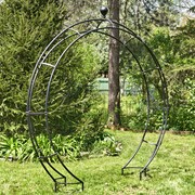 Zaer Ltd International 102" Tall Iron Moon Gate with Plant Stands in Antique Black ZR190430-BK View 2