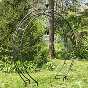 Zaer Ltd International Pre-Order: 102" Tall Iron Moon Gate with Plant Stands in Antique Black ZR190430-BK View 2