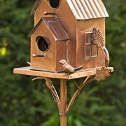 Zaer Ltd International Pre-Order: 75" T. Two Tier Classic Home Copper Finish Birdhouse Stake "Lansdale" ZR193143 View 2