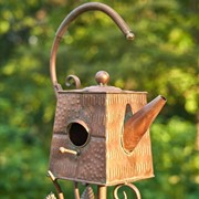 Zaer Ltd. International 65" Tall Antique Copper Teapot Birdhouse Garden Stake "Square Teapot" ZR113168-2 View 2