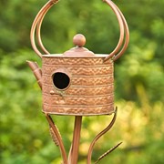Zaer Ltd. International 65" Tall Antique Copper Teapot Birdhouse Garden Stake "Ribbed Octagonal Teapot" ZR113168-3 View 2