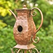 Zaer Ltd. International Pre-Order: 65"T. Antique Copper Teapot Birdhouse Stake "Tall Hourglass Teapot" ZR113168-5 View 2