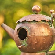 Zaer Ltd. International 65.75" Tall Antq. Copper Teapot Birdhouse Garden Stake "Victorian Style Teapot" ZR113168-6 View 2