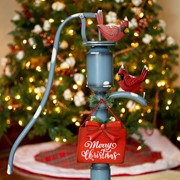 Zaer Ltd. International 31" Tall Old Style Blue Iron Water Pump with "Merry Christmas" Sign & Cardinals ZR190272 View 2