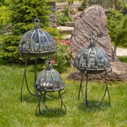 Zaer Ltd International Pre-Order: S/3 Glass Dome Terrariums with Iron Stands in Silver "Marseille 1792" ZR530995-FSS View 2