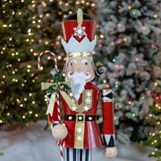 Zaer Ltd. International 61" Tall Iron Christmas Nutcracker with Candy Cane Staff & LED Lights "Harry" ZR190659 View 2