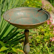 Zaer Ltd International 28.75" Tall Round Pedestal Birdbath with Bird Details in Copper-Bronze ZR181173-CB View 2