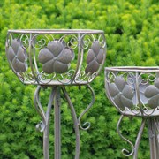 Zaer Ltd International Pre-Order: Set of 2 Round Basket Plant Stands with Flower Details in Bronze ZR190266-BZ View 2