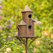 Zaer Ltd. International 73.5" Tall Cylinder Triple Birdhouse Stake with Conical Roof in Antique Copper ZR200250-CP View 2