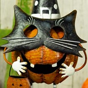 Zaer Ltd International Pre-Order: "Binx" 26" Tall Iron Pumpkin Masquerade Cat Halloween Figurine ZR195975 View 2