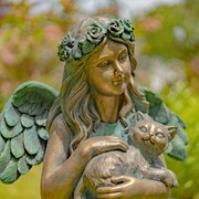 Zaer Ltd International 39" Tall Magnesium Angel Statue Holding Cat in Antique Bronze "Nicole" ZR341539-BZ View 2