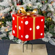 Zaer Ltd. International 32.5" Tall Red & White Polka Dot Metal Christmas Gift Box with Stake ZR210515 View 2