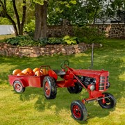 Zaer Ltd. International Pre-Order: 12.5 Ft. Long Large Red Metal Tractor with Cart "The Chesney" ZR534480-RD View 2