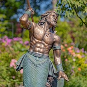 Zaer Ltd. International Pre-Order: 48" Magnesium Merman Garden Statue Throwing Trident - Bronze "Scotty" ZR343048-BZ View 2