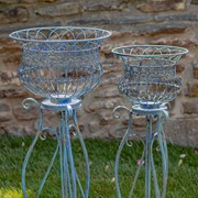 Zaer Ltd. International Set of 2 Standing Iron Basket Plant Stands in Cobalt Blue "London 1820" ZR191035-BL View 2