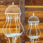 Zaer Ltd. International Pre-Order: Set of 2 Hourglass Shape Birdcage Plant Stands in White "London 1820" ZR200527-AW View 2