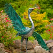 Zaer Ltd. International Set of Two 41.5" Tall Stylized Silver-Teal Metallic Crane Garden Figurines ZR218219-SET View 2