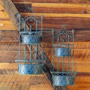 Zaer Ltd International Set of Dual Wall Hanging Planters with Removable Baskets in Cobalt "London 1820" ZR161262-BL View 2