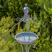 Zaer Ltd. International Pre-Order: 45" Tall Blue Iron Birdbath with Ceramic Sailor Ball Accent "Mizu" ZR200534-BL View 2