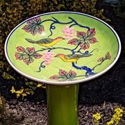 Zaer Ltd. International 24" Tall Green Porcelain Birdbath with Hand Painted Birds & Grapes "Saguramo" ZR180006 View 2