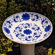 Zaer Ltd. International Pre-Order: 24"T White Porcelain Birdbath with Hand Painted Blue Flowers "Audrey" ZR180005 View 2