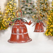 Zaer Ltd International Set of 9 Assorted Antique Red Oversized Hanging Metal Christmas Bells ZR200890-SET View 2