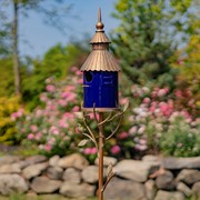 Zaer Ltd International Pre-Order: 69" Tall Iron & Cobalt Blue Porcelain Birdhouse Stake "Cannes" ZR225218-CP View 2