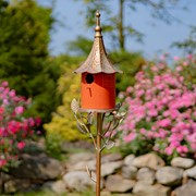 Zaer Ltd International Pre-Order: 69.25" Tall Iron & Orange Porcelain Birdhouse Stake "Amsterdam" ZR225219-CP View 2