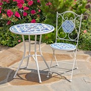 Zaer Ltd. International "Cape May" Three Piece Mosaic Bistro Set - White & Blue ZR850190-60-SET View 2