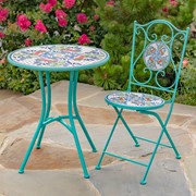 Zaer Ltd. International "Baton Rouge" Three Piece Mosaic Bistro Set - Blue, Green & Red ZR850914-61-SET View 2