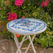 Zaer Ltd. International "Cape May" 23in. Tall Mosaic Folding Plant Stand - White & Blue ZR850192 View 2