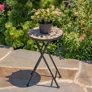 Zaer Ltd. International "St. Augustine" 23in. Tall Mosaic Folding Plant Stand - Stone & Brown ZR850516 View 2