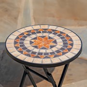 Zaer Ltd. International "Sedona" 23in. Tall Mosaic Folding Plant Stand - Tan & Blue ZR850216 View 2