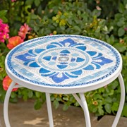 Zaer Ltd. International Pre-Order: "Cape May" 22in. Tall Mosaic Pedestal Plant Stand - White & Blue ZR850191 View 2