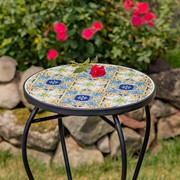 Zaer Ltd. International "Bar Harbor" 22in. Tall Mosaic Pedestal Plant Stand - Blue/Green/Peach ZR850615 View 2