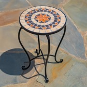 Zaer Ltd. International "Sedona" 22in. Tall Mosaic Pedestal Plant Stand - Tan & Blue ZR850215 View 2