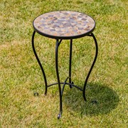 Zaer Ltd. International "Medora" 22in. Tall Mosaic Pedestal Plant Stand - Stone Grey & Tan ZR850115 View 2