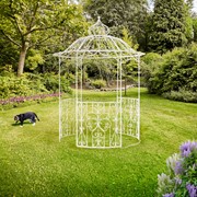 Zaer Ltd. International 10ft. Tall Round Iron Gazebo with Side Walls in Antique White "Tatiana" ZR161596-AW View 2